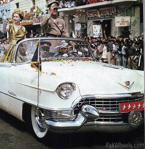 The Queen of England, Elizabeth, riding with Pakistani head of state, Field Marshal Ayub Khan