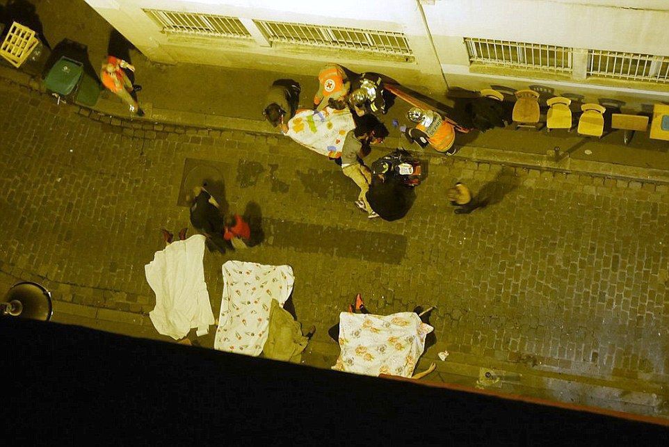 Bodies litter the streets of a Paris alley after a string of terror attacks in the French capital.
